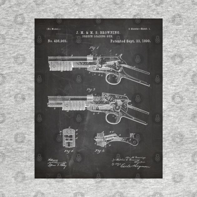 Browning Breach Rifle Patent - Gun Lover Gunsmith Art - Black Chalkboard by patentpress